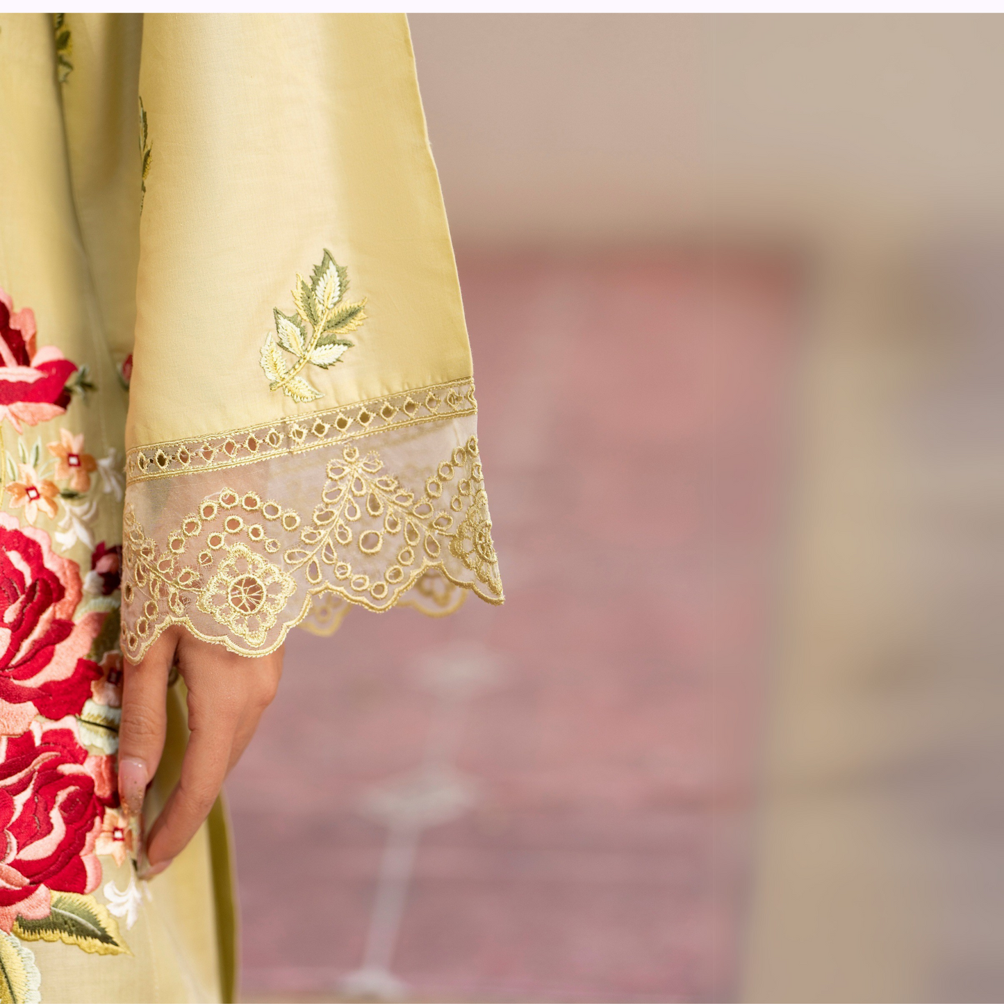 UKC-21 (Sand) Chikenkari Cambric Cotton Ready to Wear Eid Collection 3 Pc - Karma Collection