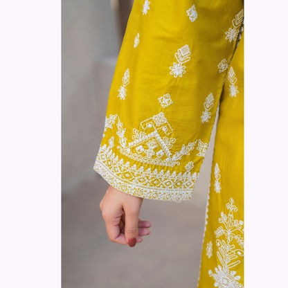 KC-1441 Embroidered Chikenkari Cambric Cotton Farshi Shalwar Ready to Wear 3 Pc - Karma Collection