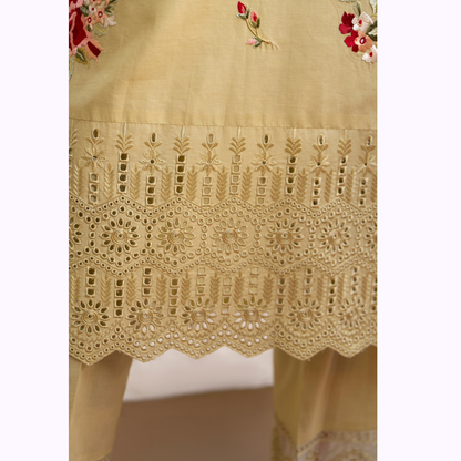 UKC-21 (Sand) Chikenkari Cambric Cotton Ready to Wear Eid Collection 3 Pc - Karma Collection
