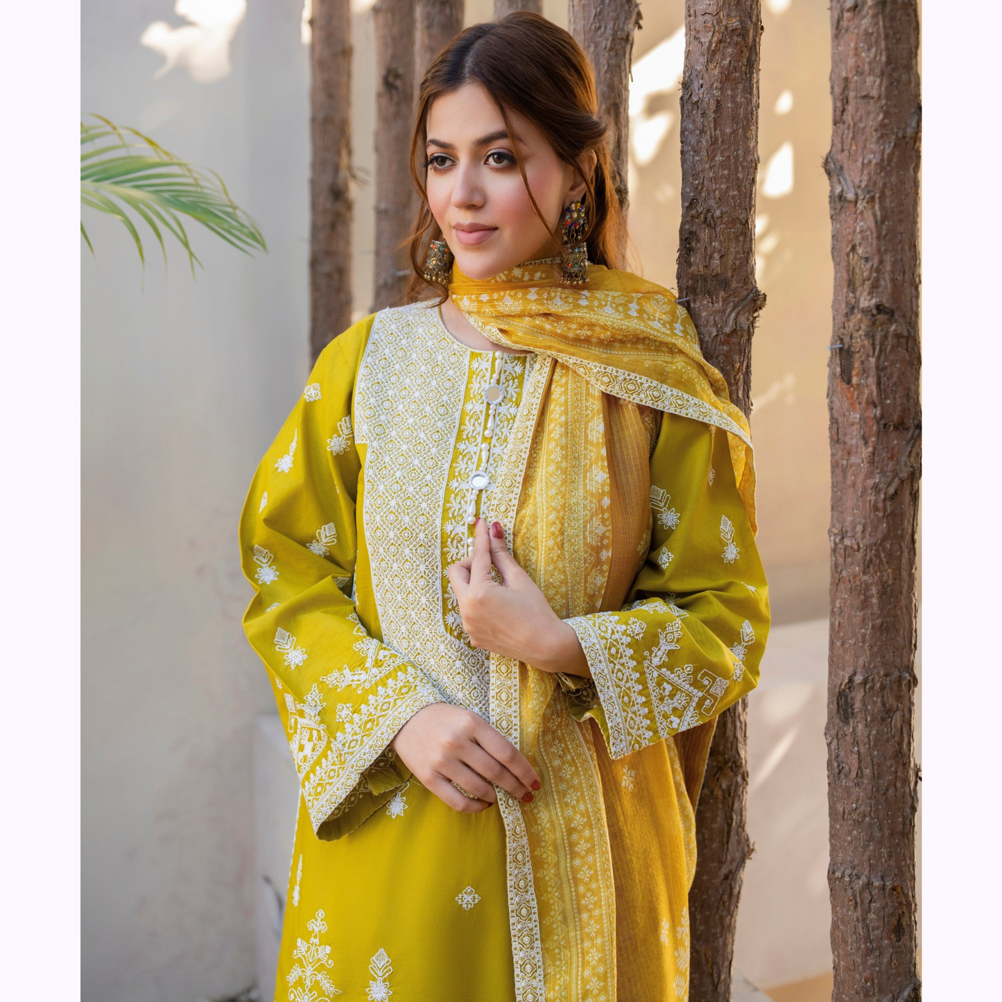 KC-1441 Embroidered Chikenkari Cambric Cotton Farshi Shalwar Ready to Wear 3 Pc - Karma Collection