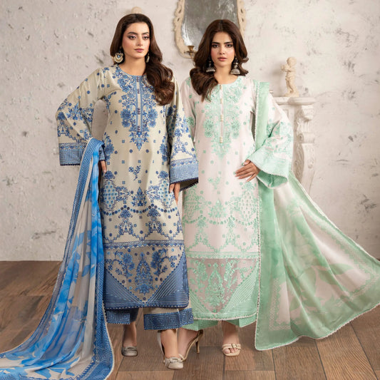 KC-1571 "Tabeer" Embroidered Festive Cambric Cotton Collection by Karma Collection