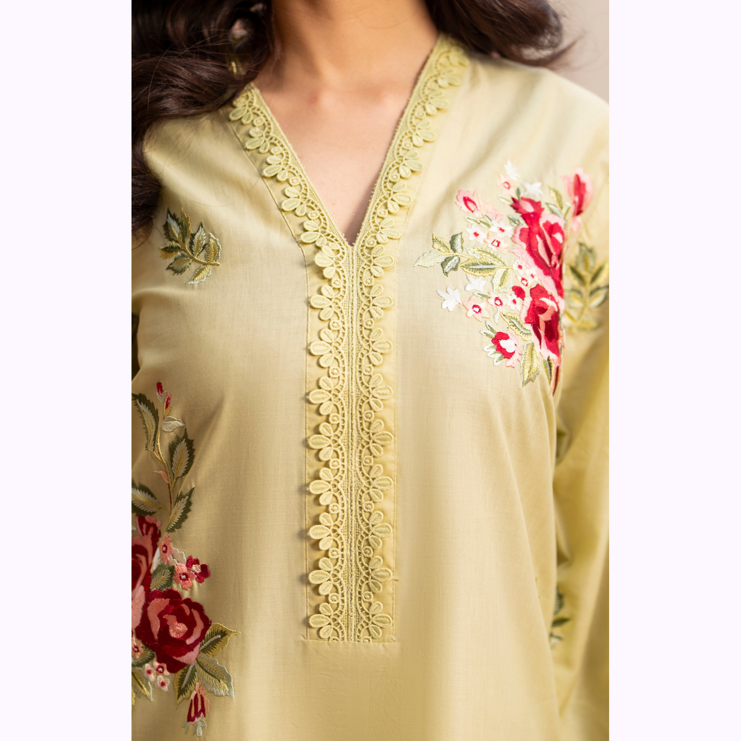 UKC-21 (Sand) Chikenkari Cambric Cotton Ready to Wear Eid Collection 3 Pc - Karma Collection