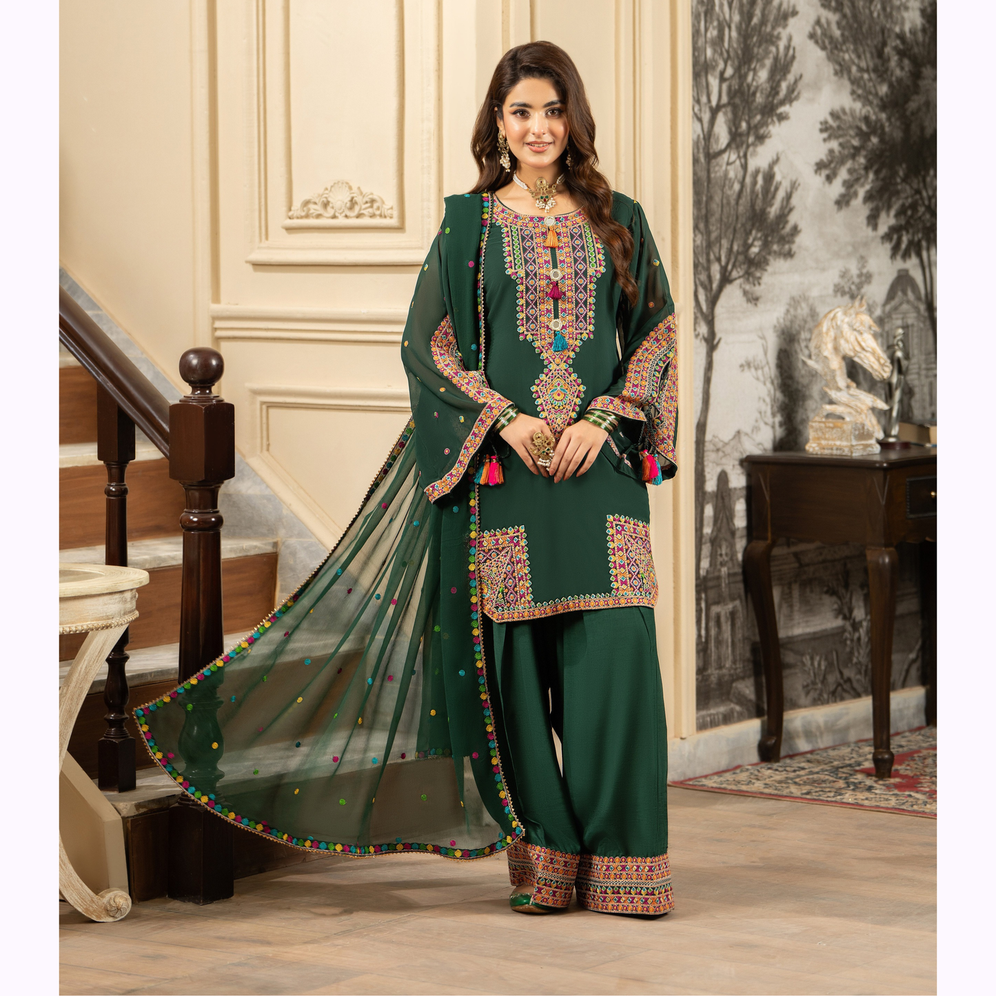 F-465 Luxury Georgette Chiffon Farshi Shalwar Collection by karma Collection