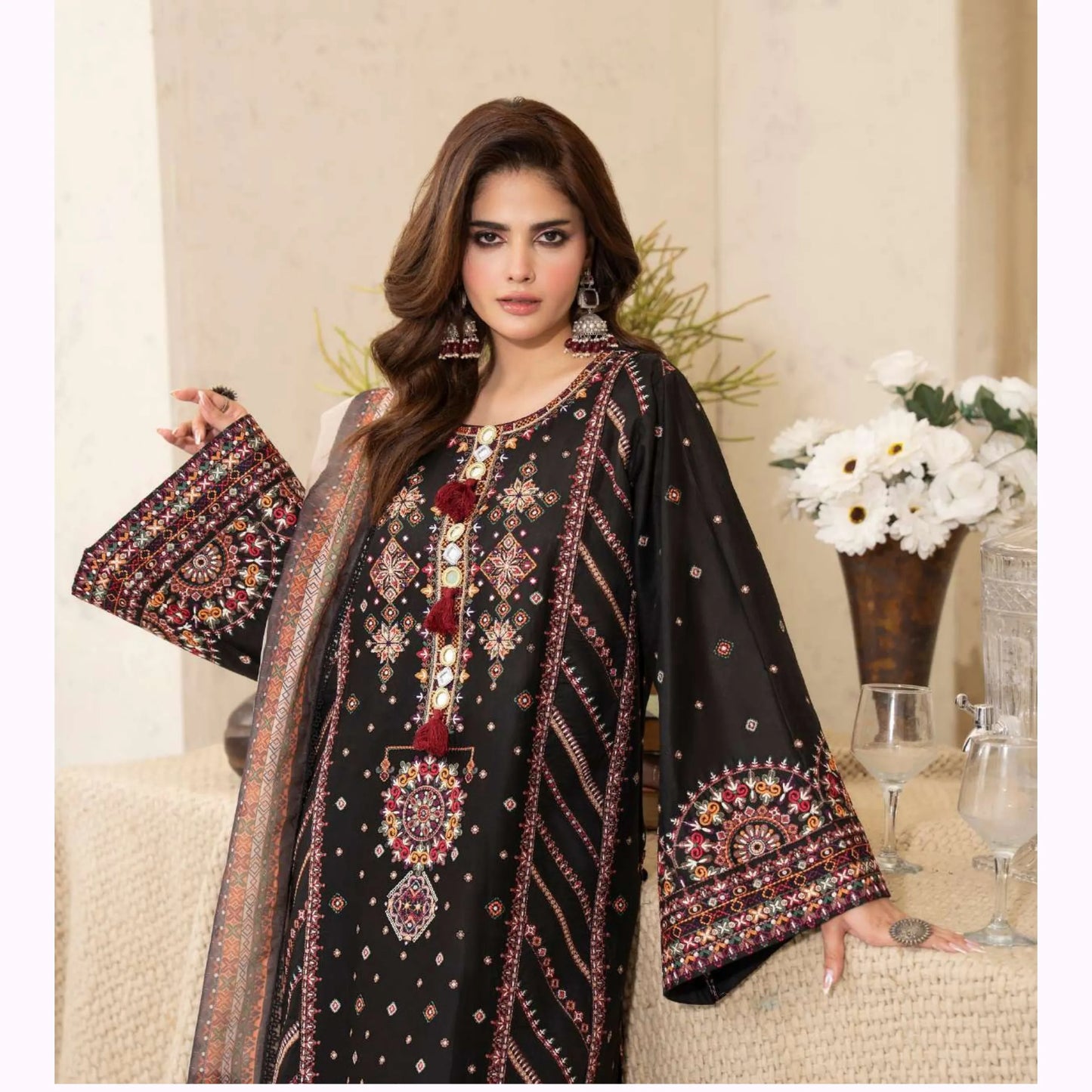 KC-1570 "Tabeer" Embroidered Festive Cambric Cotton Collection by Karma Collection