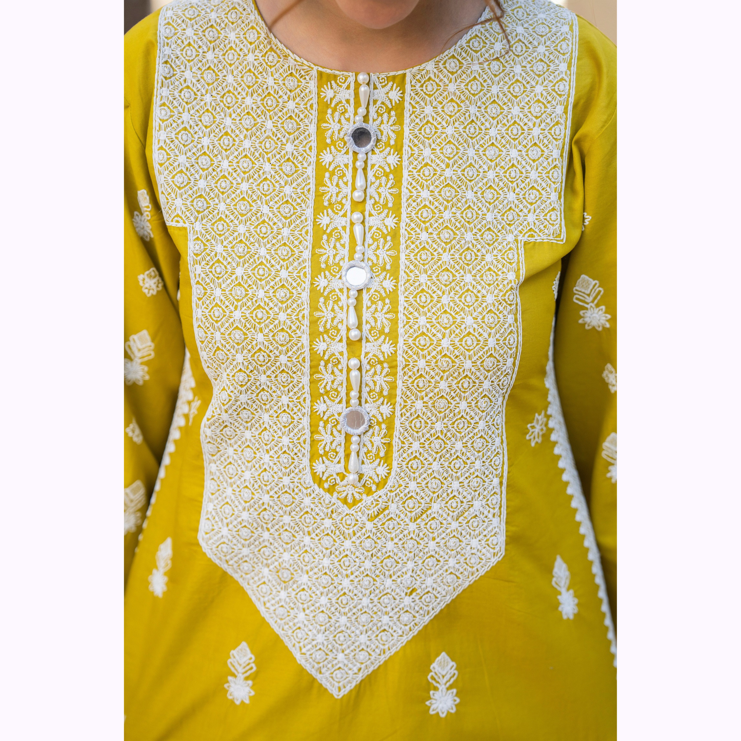 KC-1441 Embroidered Chikenkari Cambric Cotton Farshi Shalwar Ready to Wear 3 Pc - Karma Collection