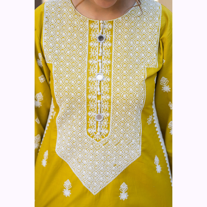KC-1441 Embroidered Chikenkari Cambric Cotton Farshi Shalwar Ready to Wear 3 Pc - Karma Collection