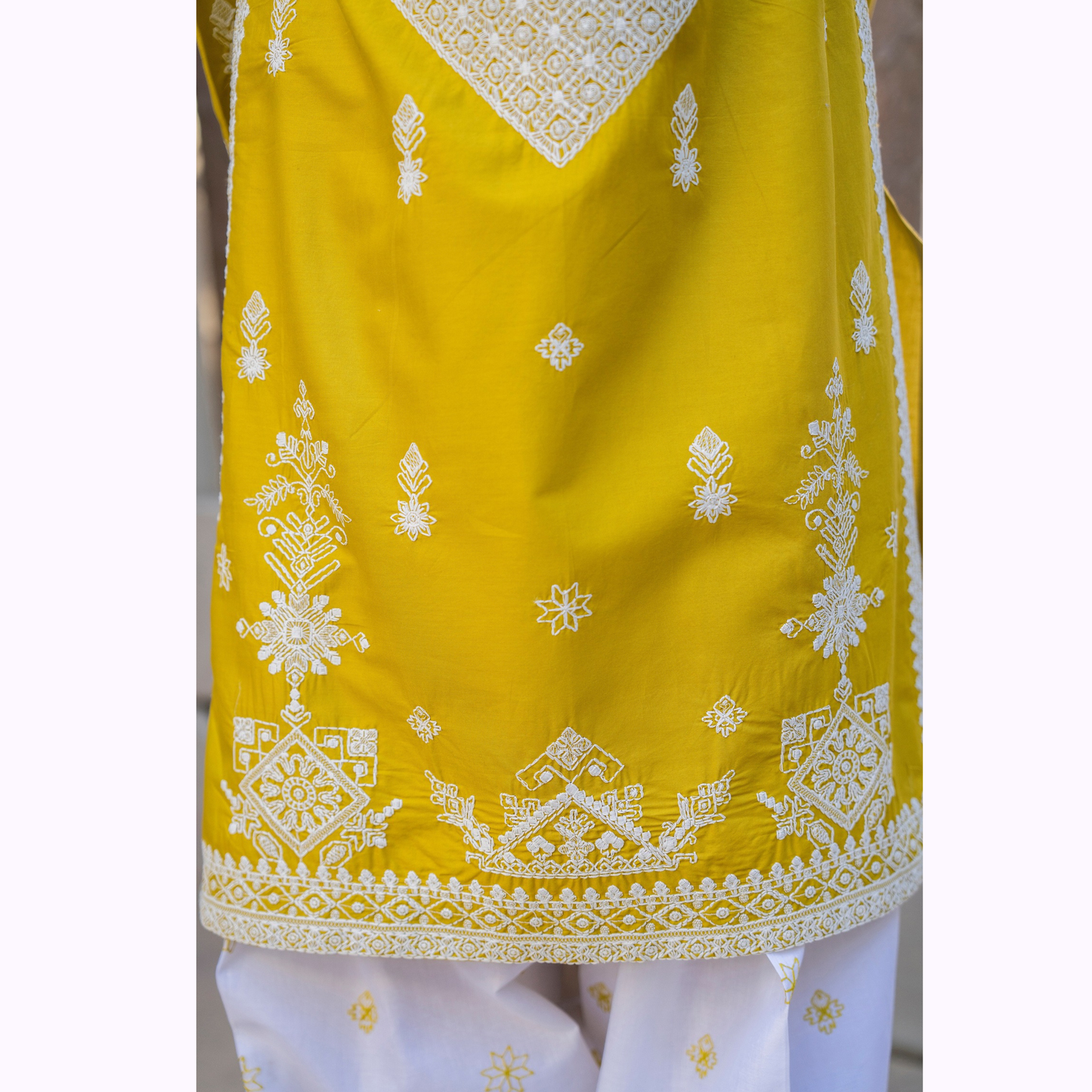 KC-1441 Embroidered Chikenkari Cambric Cotton Farshi Shalwar Ready to Wear 3 Pc - Karma Collection