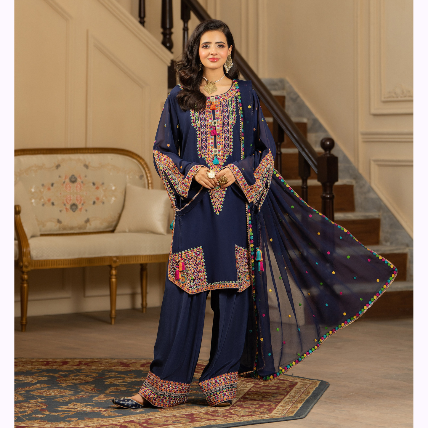 F-465 Luxury Georgette Chiffon Farshi Shalwar Collection by karma Collection