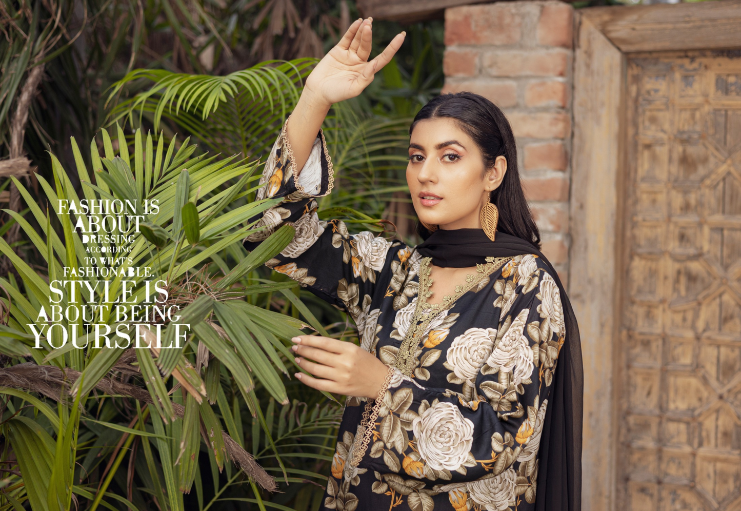 Black | Printed Linen Shirt & Trouser With Chiffon Dupatta| Ready to Wear 3 Pc dress - Rangz