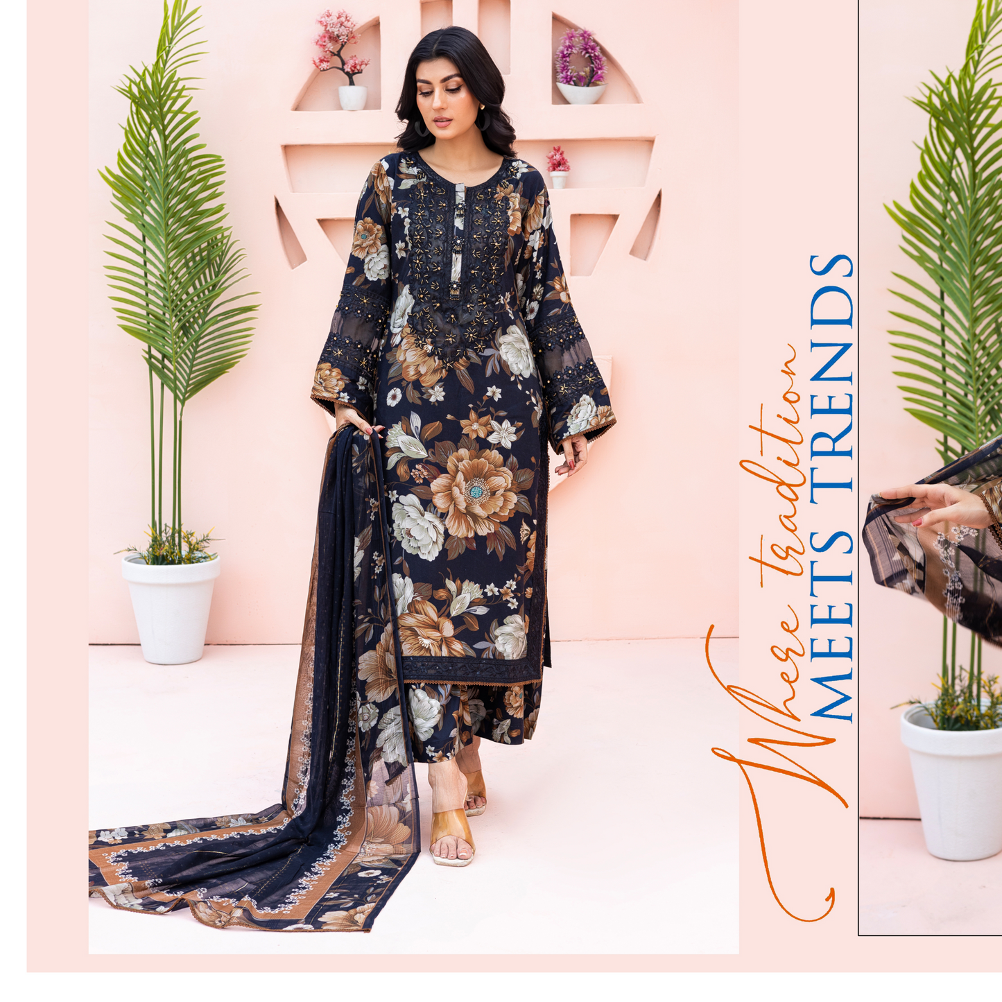 (Multi) linen Embroidered Printed Dress | Winter Collection | Rangz