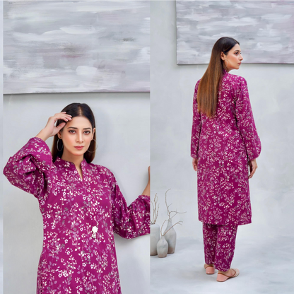 Magenta  2 Pc floral Printed Khaddar Pakistani Co-Ords Set | Ready to wear| Hayats