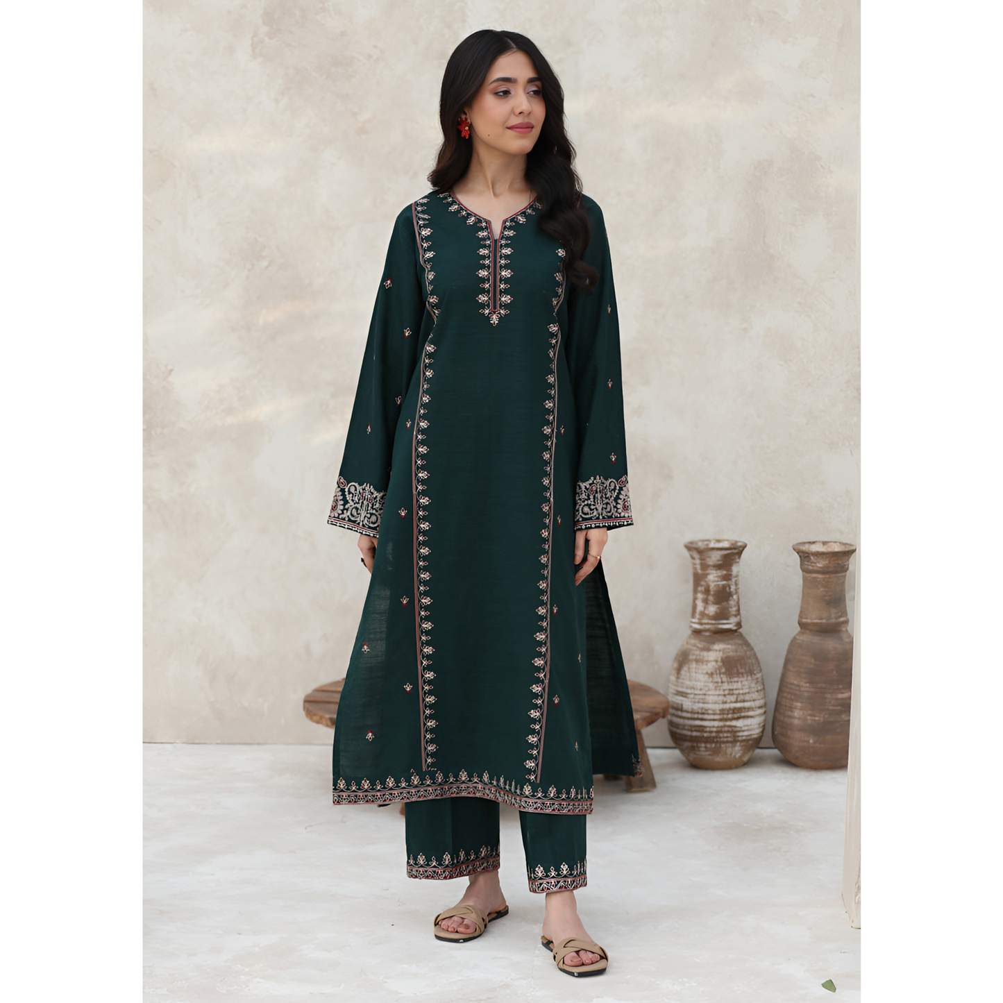 UA-28 2 Pc Embroidered Dhanak Pakistani Co-Ords Set Dress | UMNAA