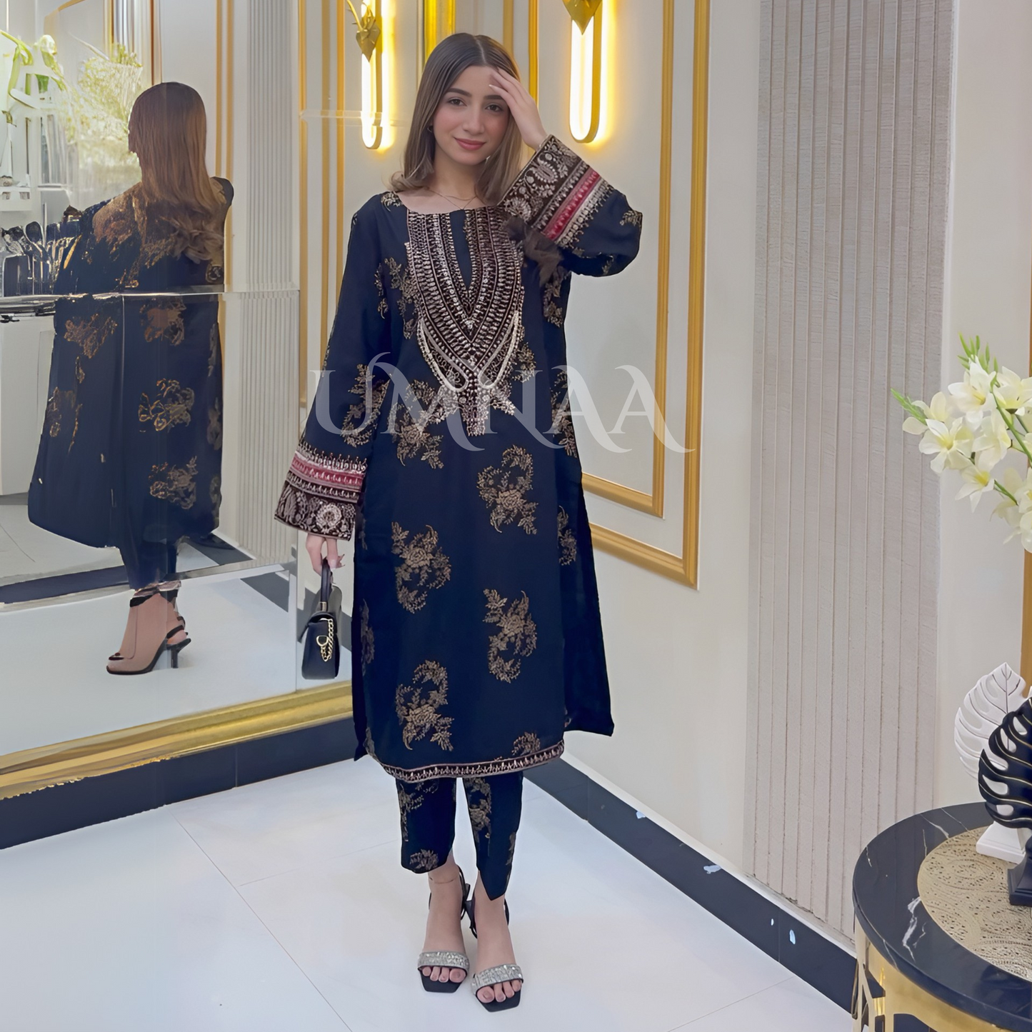 UA-34 Printed Embroidered Winter Dhanak 2 Pc Dress | Ready to wear | UMNAA