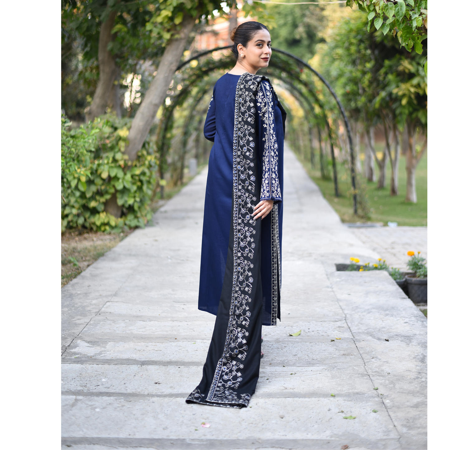 UA-29 3 Pc Embroidered Dhanak Dress with Embroidered Dhanak Shawl Pakistani Dress | UMNAA