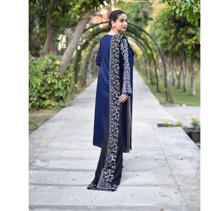 UA-29 3 Pc Embroidered Dhanak Dress with Embroidered Dhanak Shawl Pakistani Dress | UMNAA