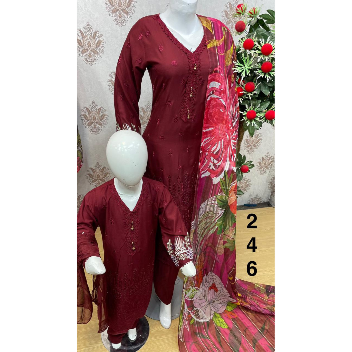 3 Pc Luxury mother daughter Embroidered Linen Collection-UMNAA