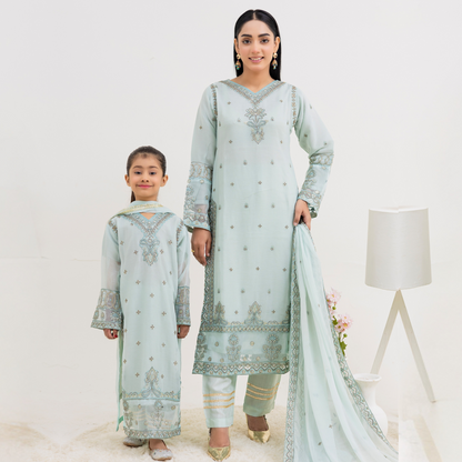 UMRZ-41 3 Pc Luxury mother daughter Embroidered Chiffon Collection-Rangz