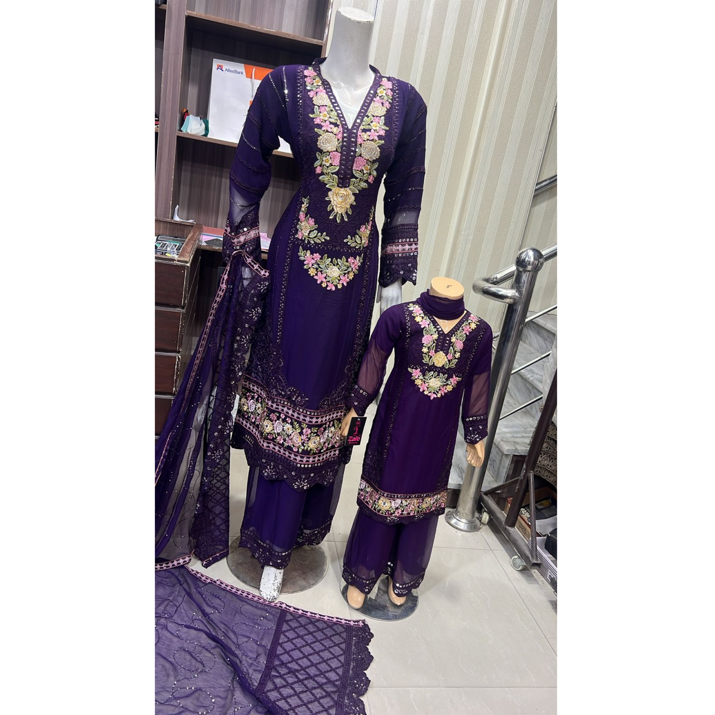 UA-52 3 Pc Luxury mother daughter Embroidered Chiffon Collection- Umnaa
