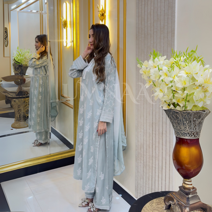 UA-57 3 Pc Luxury mother daughter Embroidered Linen Collection- Umnaa