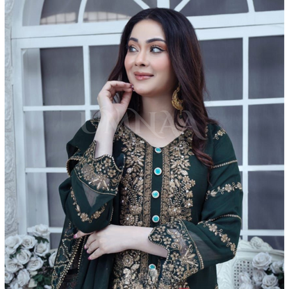 UA-59 3 Pc Luxury mother daughter Embroidered Chiffon Collection- Umnaa