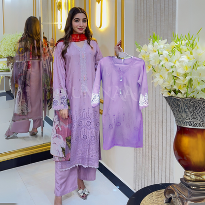 UA-46 3 Pc Luxury mother daughter Embroidered Linen Collection-UMNAA