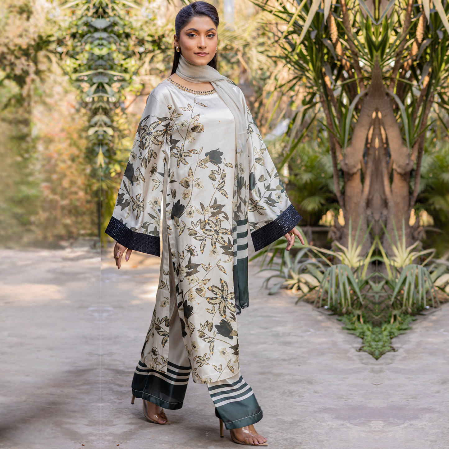 UMRZ-42 Embroidered Printed Silk Pakistani 3 Pc Dress| Ready to Wear | Rangz