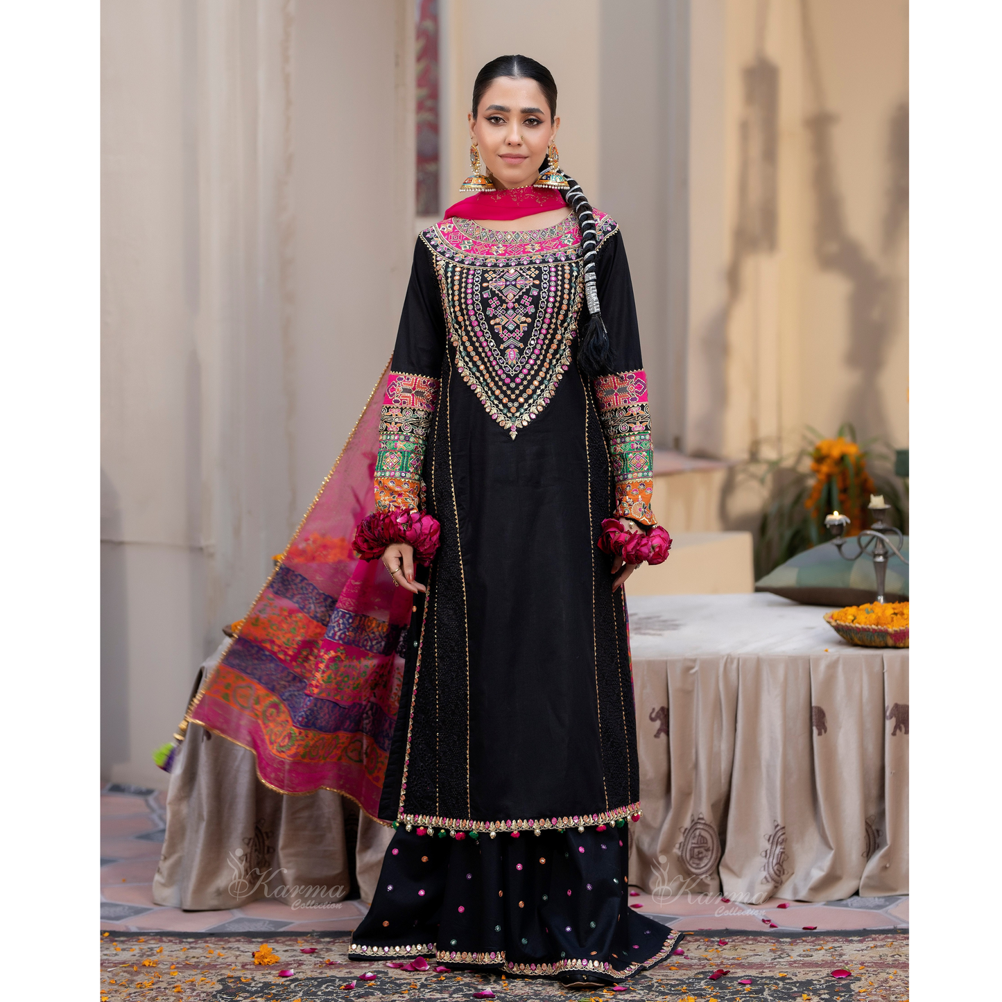 KC-1432 Embroidered Cambric Cotton Dress Ready to Wear 3 Pc - Karma Collection