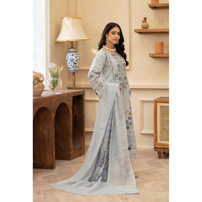 KC-1434 Embroidered Chikenkari Cambric Cotton Dress Ready to Wear 3 Pc - Karma Collection