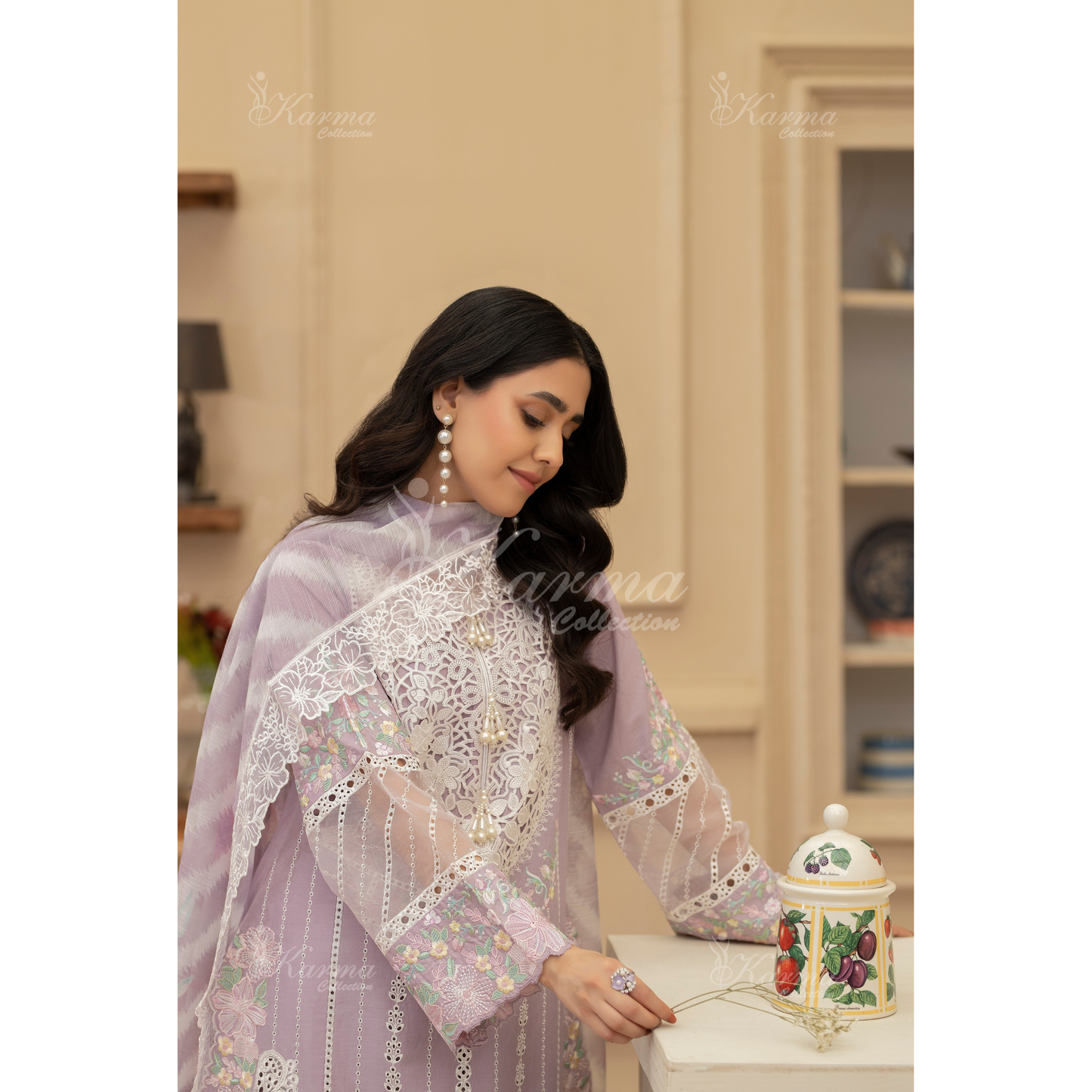 KC-1435 Embroidered Cambric Cotton Farshi Shalwar Kameez Ready to Wear 3 Pc - Karma Collection