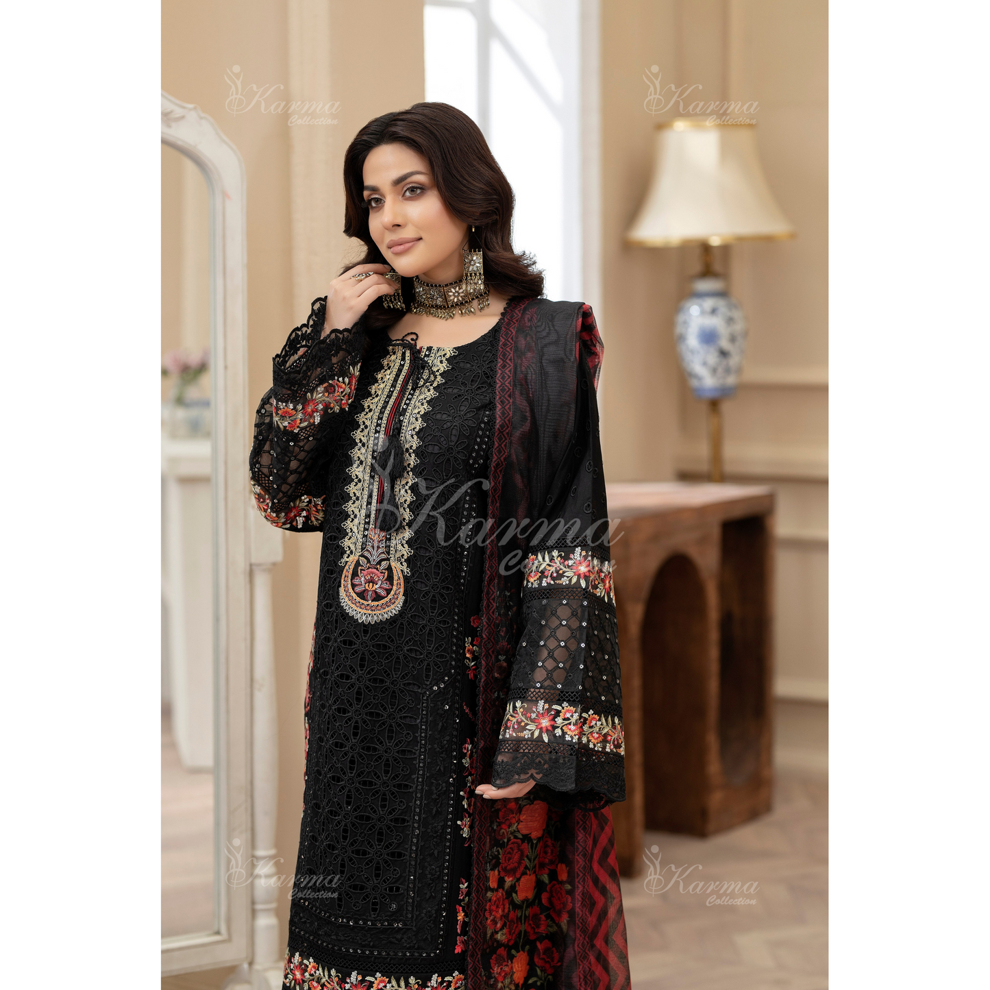 KC-1431 Embroidered Cambric Cotton Dress Ready to Wear 3 Pc - Karma Collection