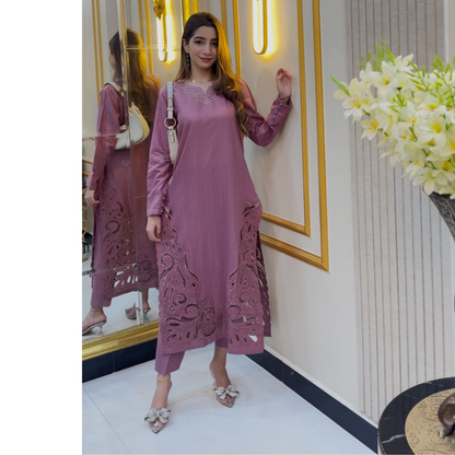 UA-67 (Muave Pink) Embroidered Cambric Cotton 2 Pc Pakistani Dress | UMNAA