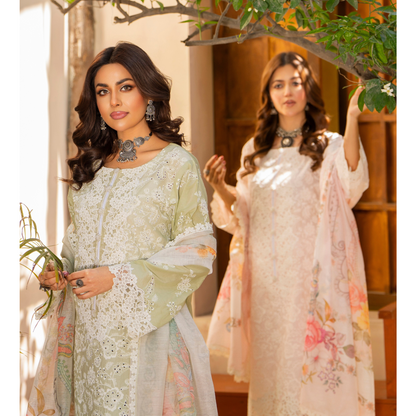 KC-1443 Embroidered Chikankari Cambric Cotton Dress Ready to Wear 3 Pc - Karma Collection