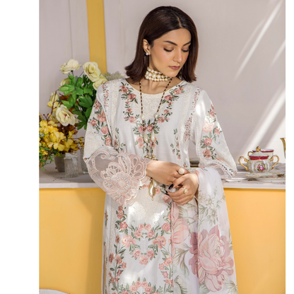 Floral Embroidered Viscose Linen 3 Pc Pakistani Dress | Ready to wear | Traditional Thread