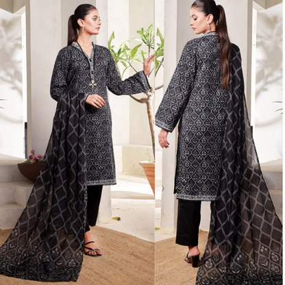 3 Pc Printed Lawn Monochrome Collection - Saphron