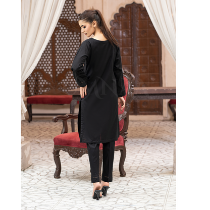 UA-96 (Black) 2 Pc Cotton Lawn Dress | Ready to Wear Collection | Umnaa