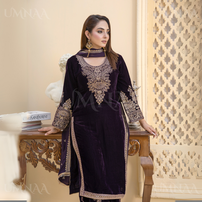 UA-112 Luxury Embroidered Velvet  Ready to Wear Winter Collection by Umnaa