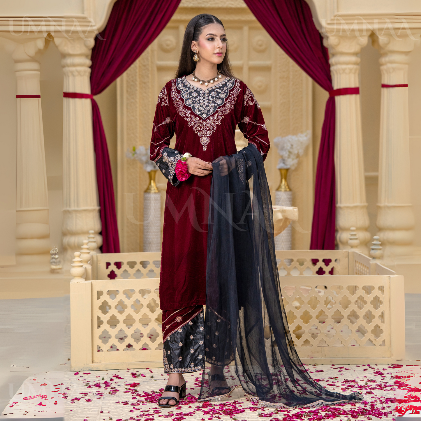 UA-113 Luxury Festive Embroidered Velvet  Winter Collection by Umnaa
