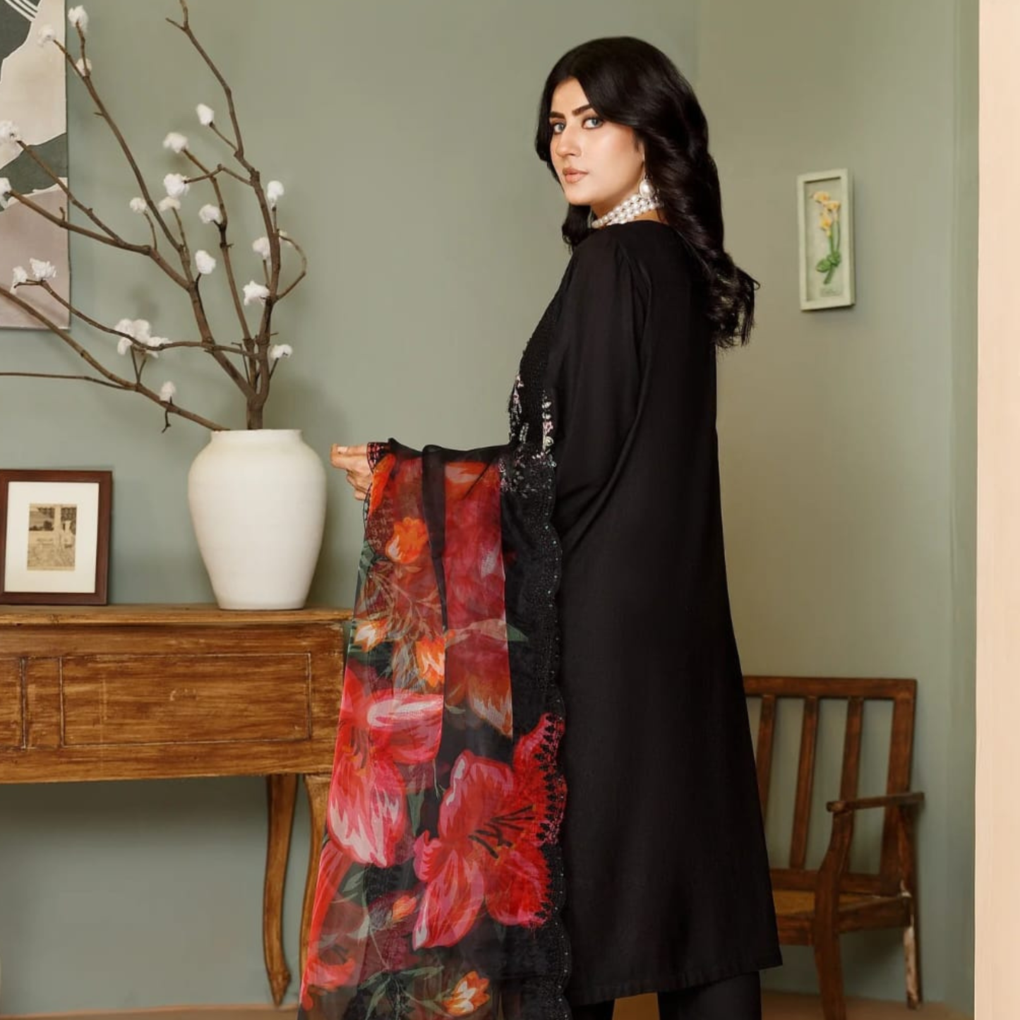 UA-134 Dhanak Chikenkari Embroidered Dhanak Asian dress 3 Pc | Ready to Wear | Umnaa