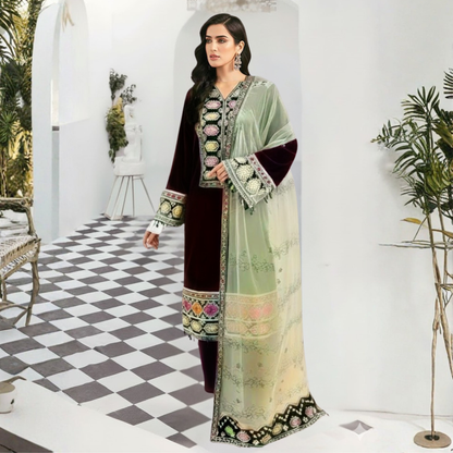 UA-142 Embroidered Luxury Velvet Collection by Umnaa | Asian clothes