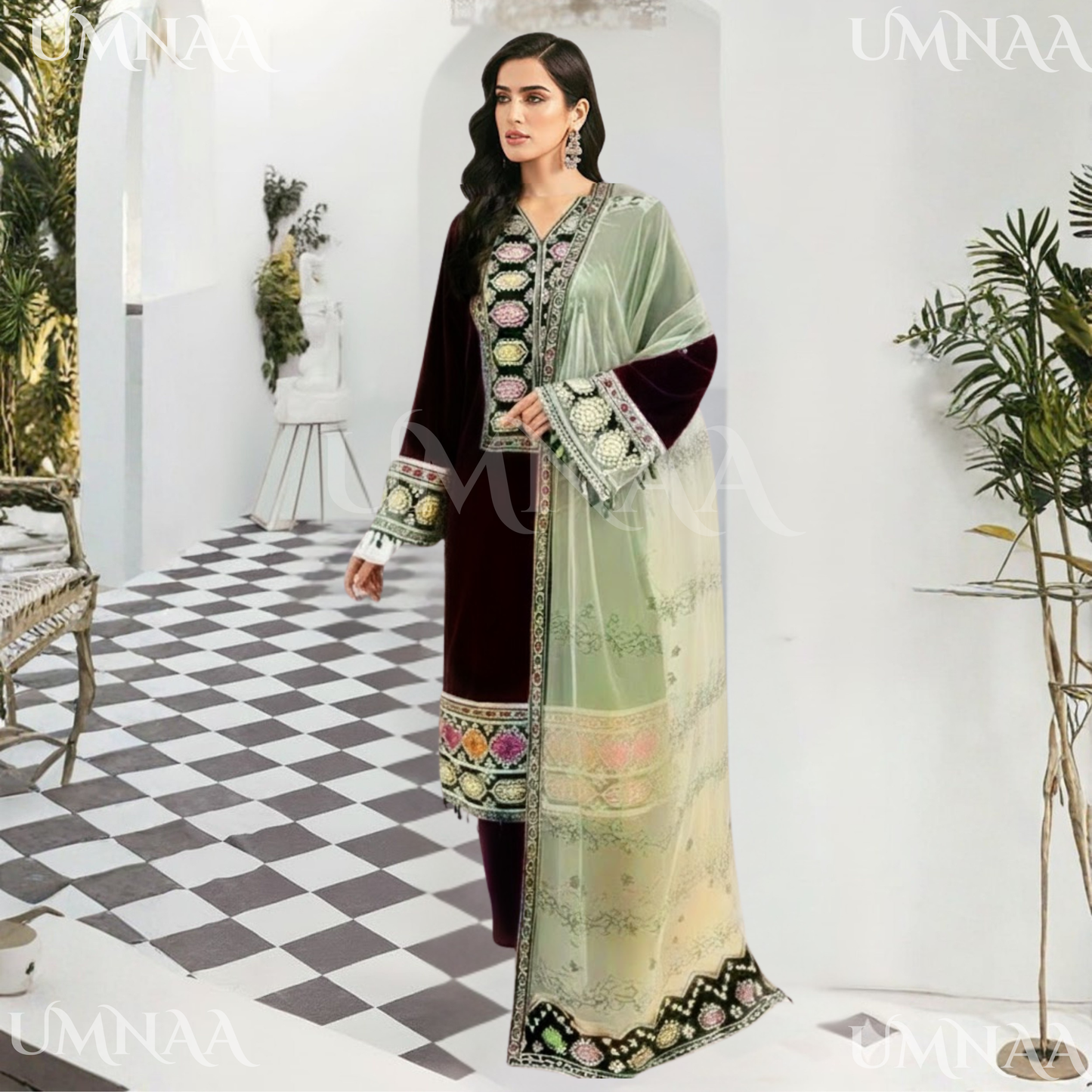UA-142 Embroidered Luxury Velvet Collection by Umnaa | Asian clothes
