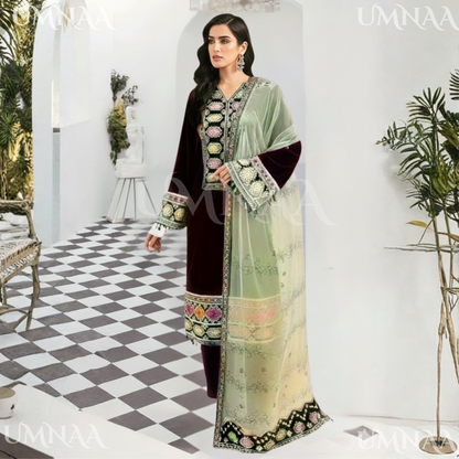 UA-142 Embroidered Luxury Velvet Collection by Umnaa | Asian clothes