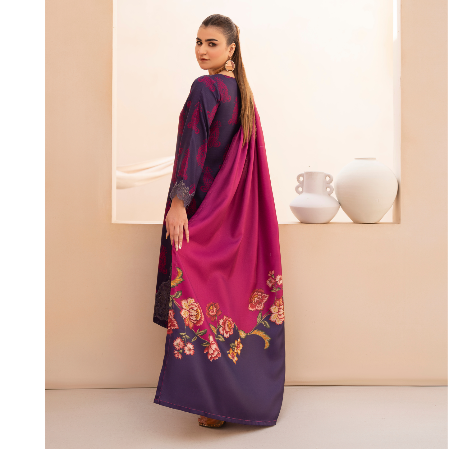 RA-24 Embroidered Printed Dhanak dress with Wool Shawl  by Raniya.h