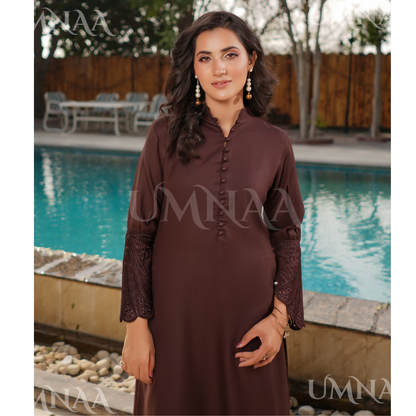 UA-148 Modest Wear Embroidered Dhanak Co-Ords Set by Umnaa