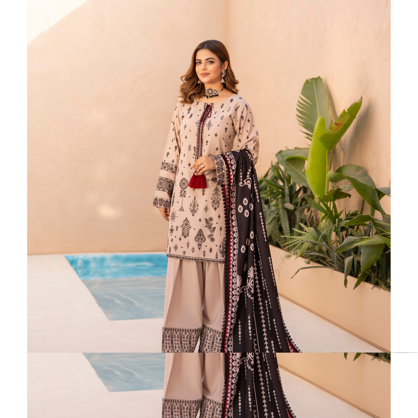 "Mishaal" Khat Edition Luxury Embroidered Farshi Shalwar 3 Piece by Karma Collection