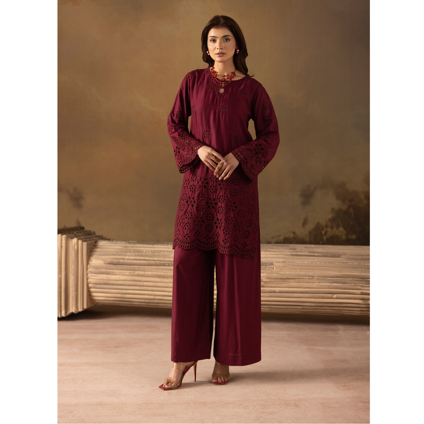 UMS-50 "Luxkari" Linen Chikenkari Co-Ords 2 pc Set by Simrans
