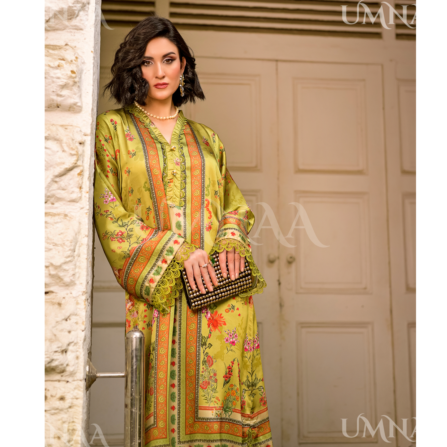UA-160 Printed Silk kaftan Style long Maxi 1 PC  | Ready to wear | Umnaa