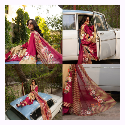 "Eliana" Embroidered Printed Shamooz Silk by Karma Collection | Asian Clothes | Eid