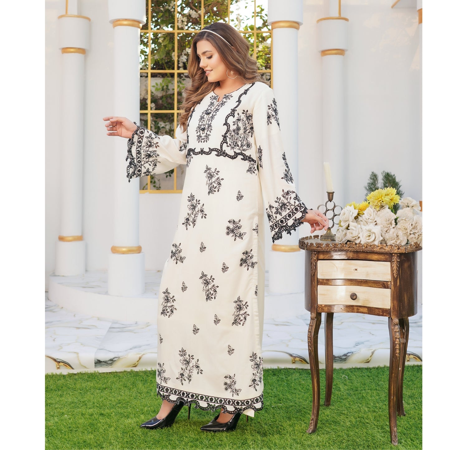UMS-57 Embroidered Viscose Boring kaftan style2 Pc Set by Simrans