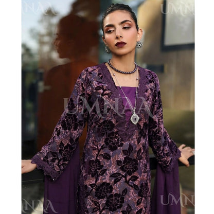 UA-175 Festive Palachi Velvet Dress with Chiffon Dupatta 3 Pc Collection by Umnaa