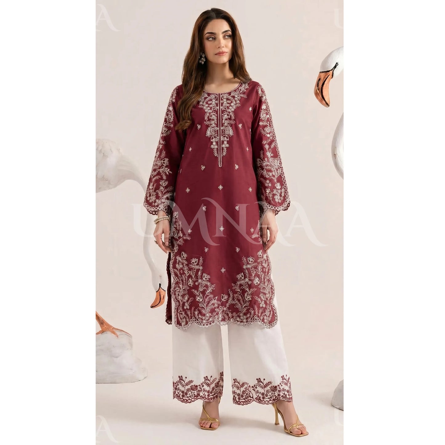 UA-190 Embroidered Cotton Collection 3 Piece | Ready to Wear | Asian clothes